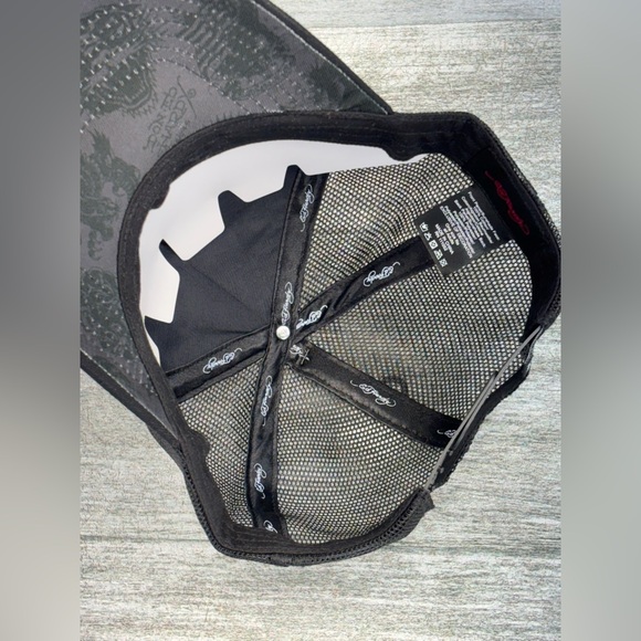 NWOT Ed Hardy DEH Mesh Snapback Trucker Hat Cap Lion Head Tattoo Black OSHA - Picture 9 of 13